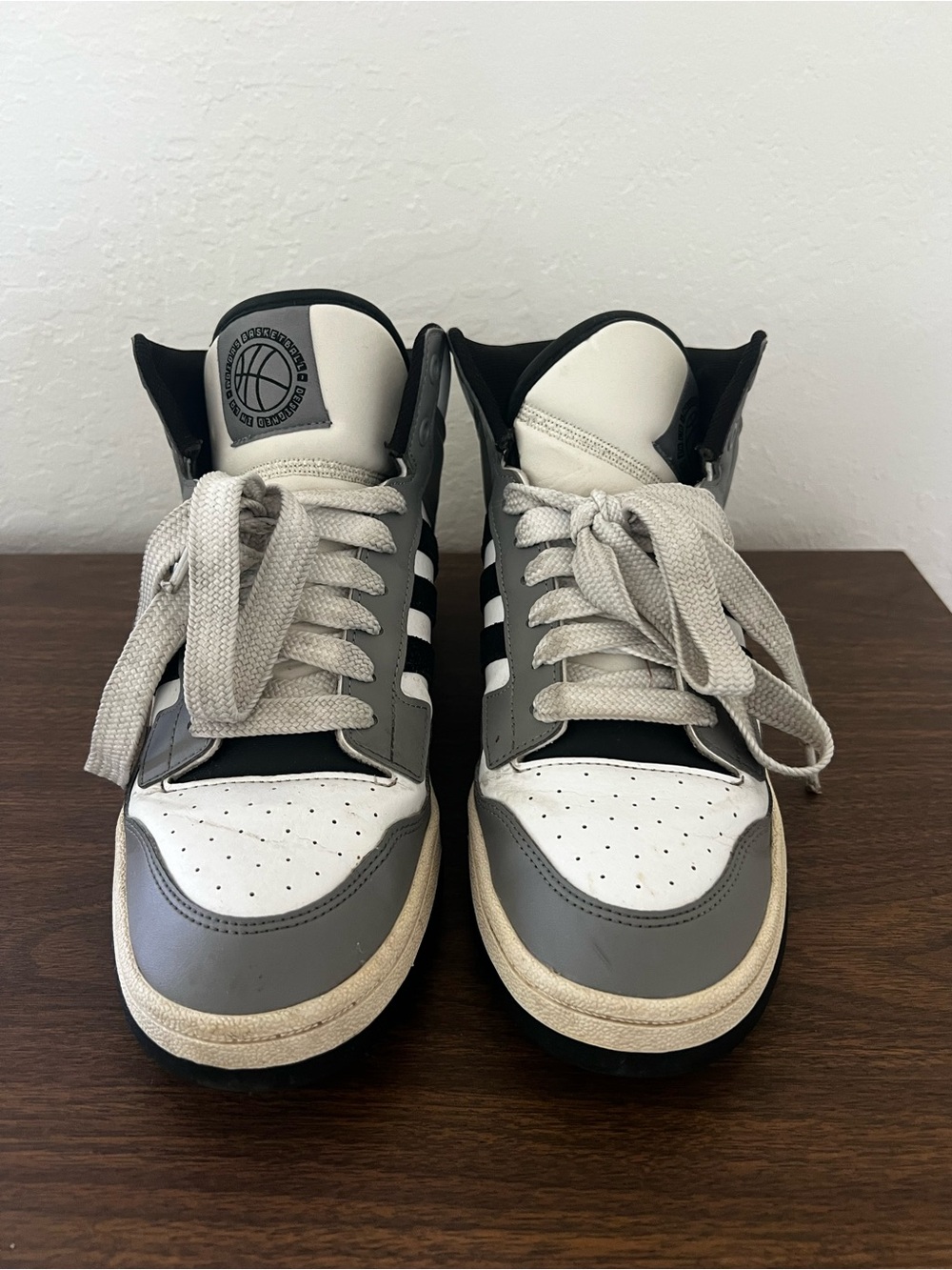 adidas Gray Black White High-Top Athletic Shoes